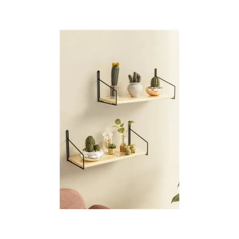 Wall Shelf 2-Piece Set  Matte Black Painted Solid Wood Decorative Shelves For Bathroom & Kitchen