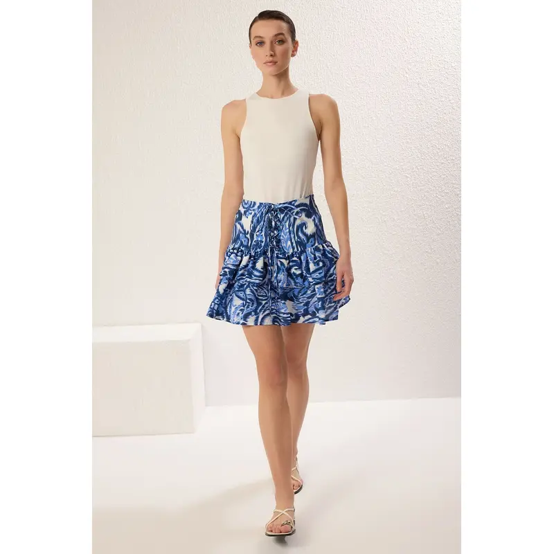 Women's Ethnic Pattern Mini Ruffle Hem Skirt