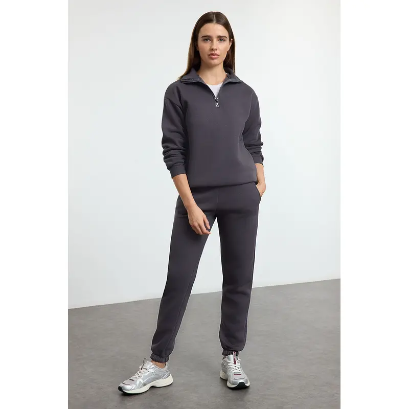 Women's Grey Straight Long Casual/daily Relaxed Tracksuit Set