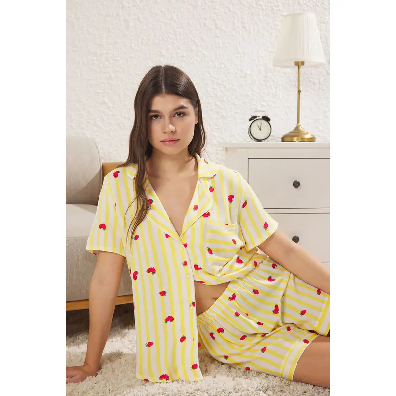 Women's 2 Pack Striped Short Loungewear Regular Pajama Set