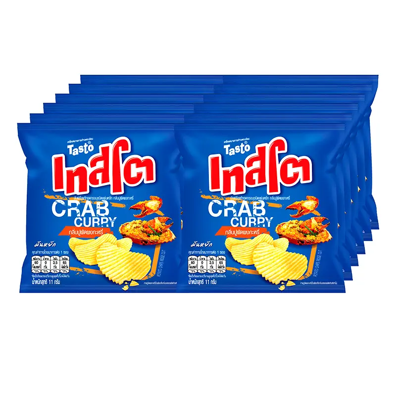 Tasto Crab Curry Flavour Potato Chips Ridge Cut Size 11g Pack of 12pcs