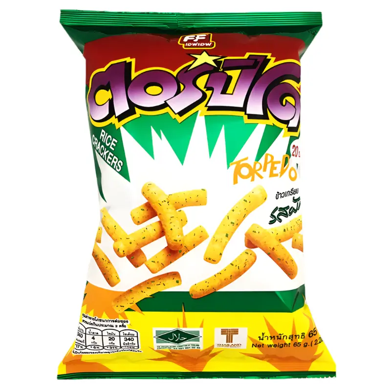 Torpedo Rice Crackers Snack Cornflakes Vegetable Flavor Bag 65g