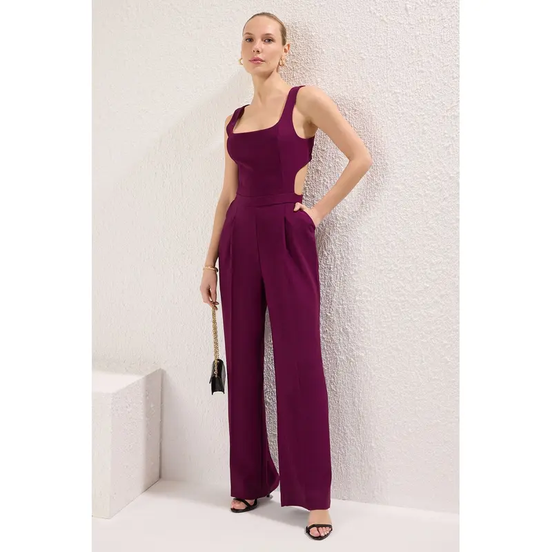 Women's Purple Straight Hanging Business Regular Overalls