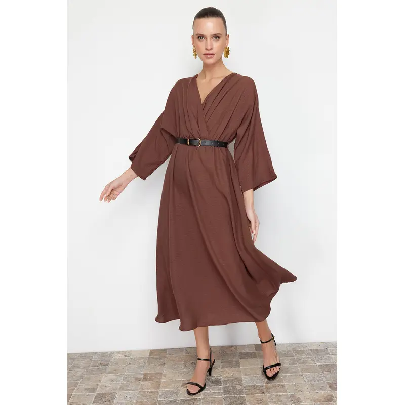 Women's Unifarben Midi Three-Quarter Sleeve Casual Regular Fit Dresses