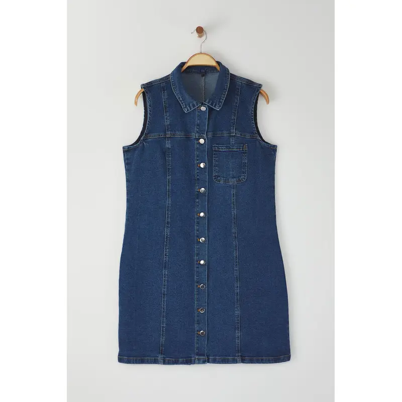 Curve Women's Plain Mini Sleeveless Casual Fitted Plus Size Dress