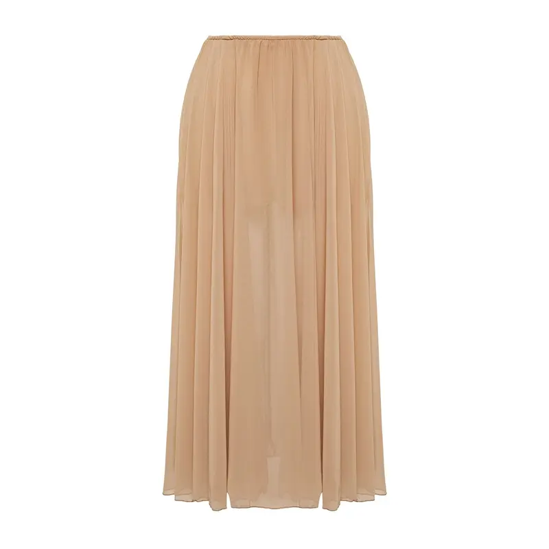 Women's Beige Plain Midi A-Line Skirt