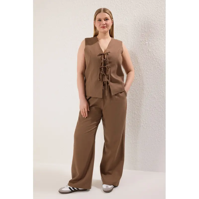 Curve Women's Straight Sleeveless Business Regular Plus Size Top And Bottom Set
