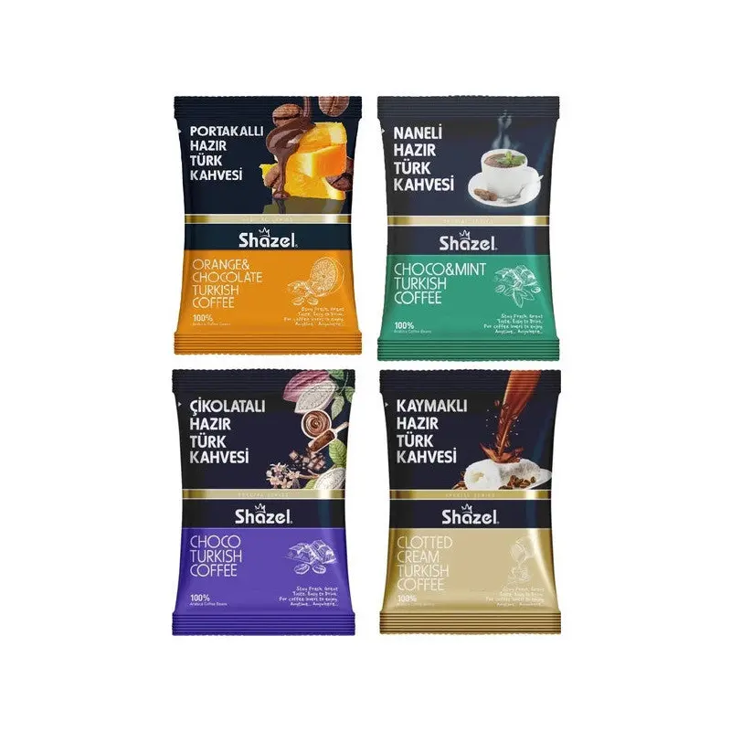 Shazel Instant Turkish Coffee Set Of 4 100G 4 Pieces Cream, Orange, Mint, Chocolate