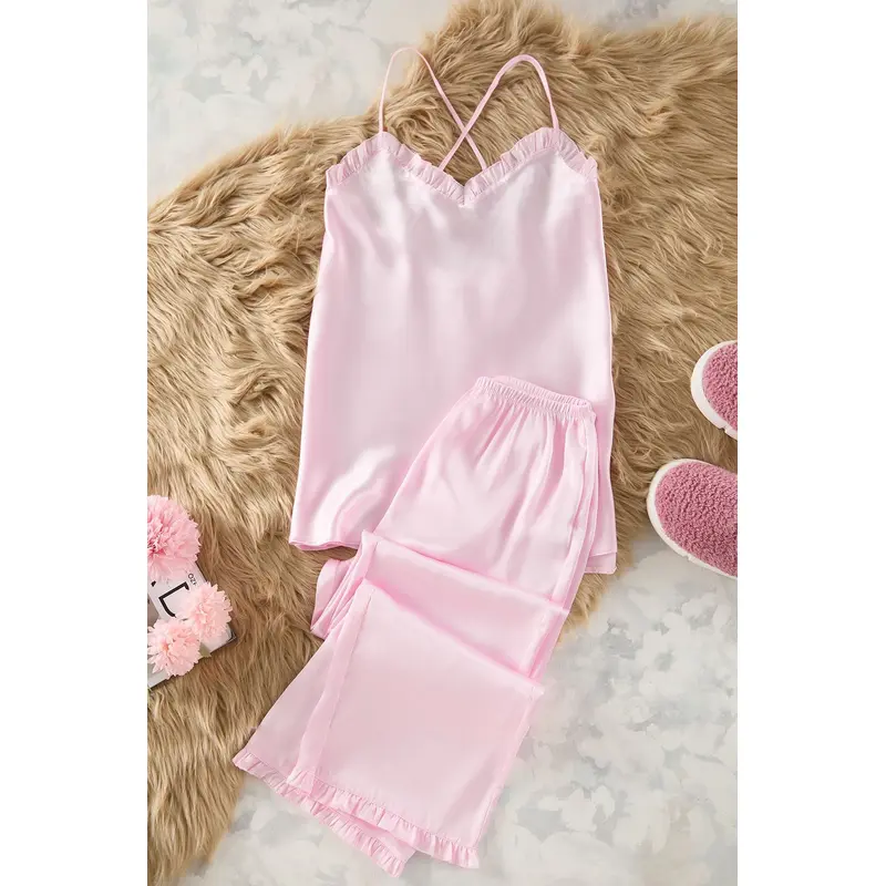 Women's 2 Pack Plain Spaghetti Strap Loungewear Regular Pajama Set