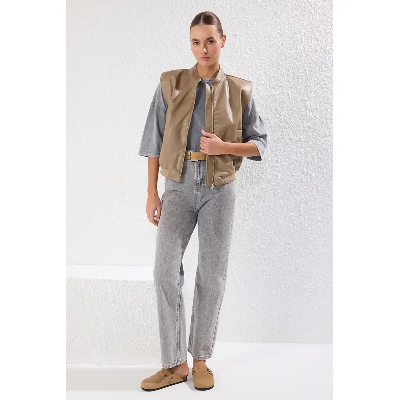 Women's Beige Straight Regular Waistcoat