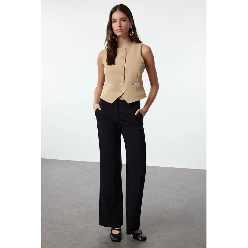 Women's Beige Straight Fitted Waistcoat