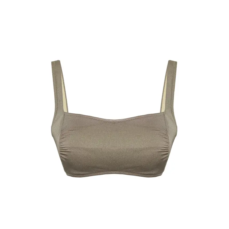 Women's Khaki Plain Removable Cup Bikini Top