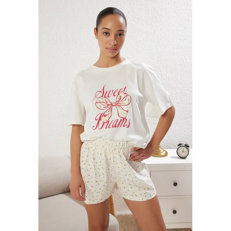 Women's 2 Pack Geblmt Short Loungewear Regular Pajama Set