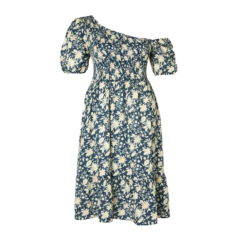 Curve Women's Green Plain Midi Short Casual Relaxed Fit Plus Size Dress