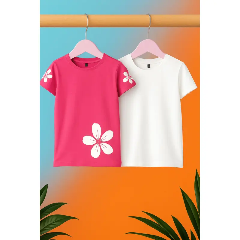 kds Girls Pink Flowering Short Regular T-Shirt
