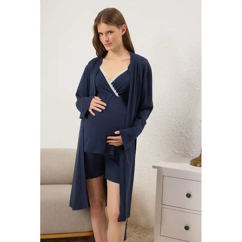 Curve Women's 3 Pack Navy Blue Straight Hanging Regular Plus Size Pajama Set