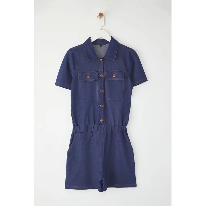 Women's Blue Straight Short Casual/daily Slim Overalls