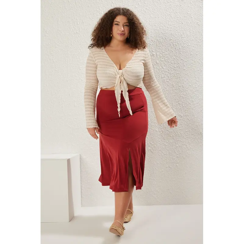 Curve Women's Plain Midi A-Line Plus Size Skirt