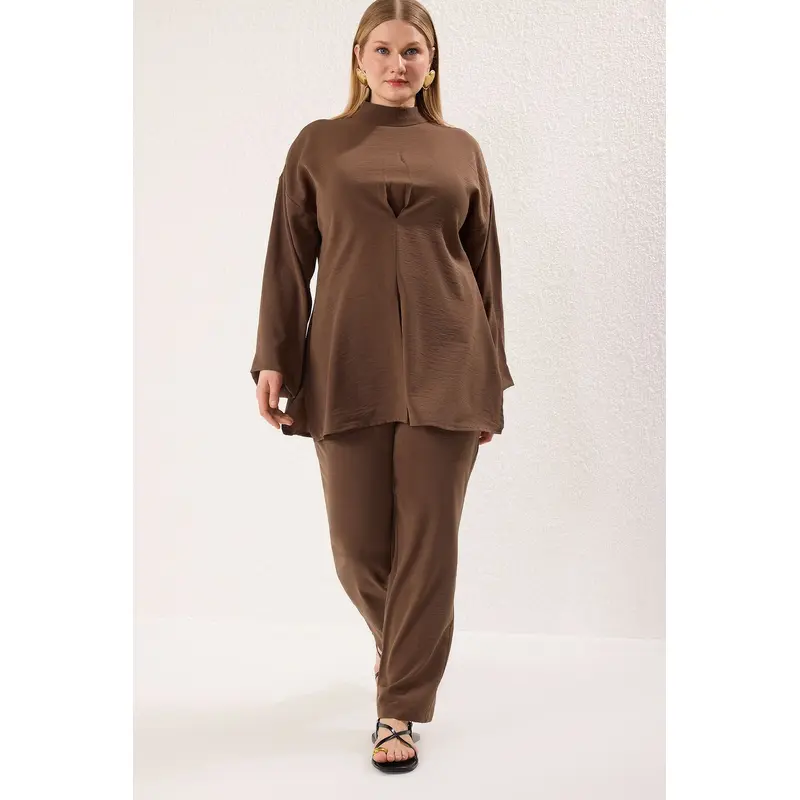 Modest Women's Grey Straight Long Casual/daily Regular Hijab Top - Bottom Set