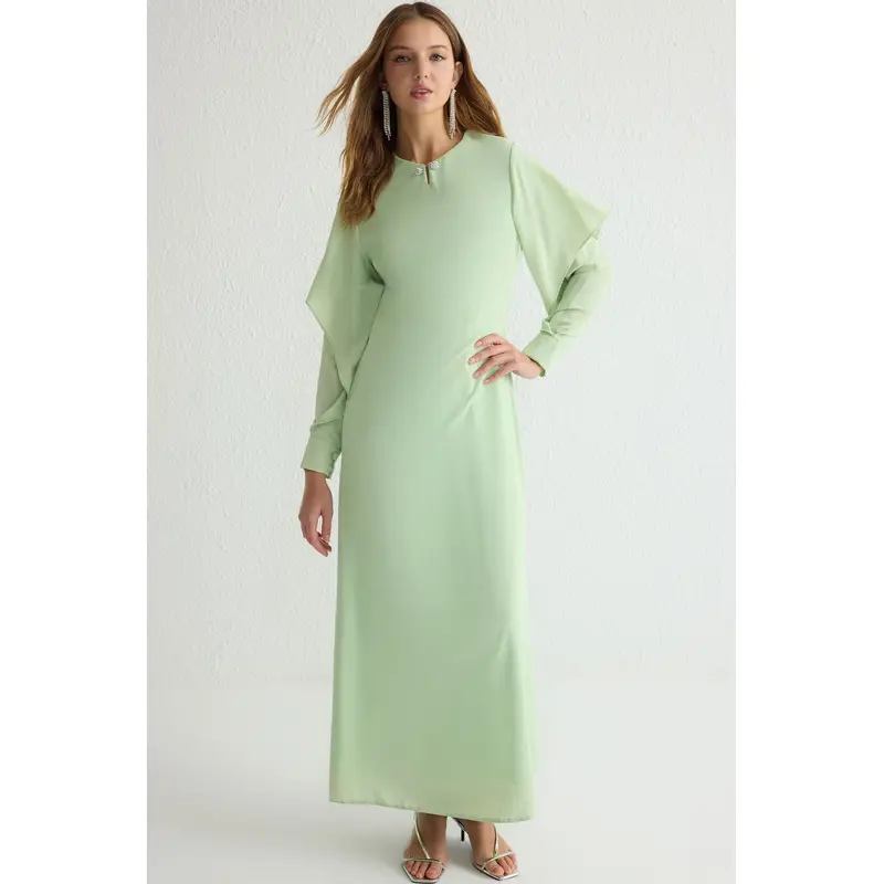 Modest Women's Green Plain Long Long Stylish/night Relaxed Fit Modest Evening Dresses