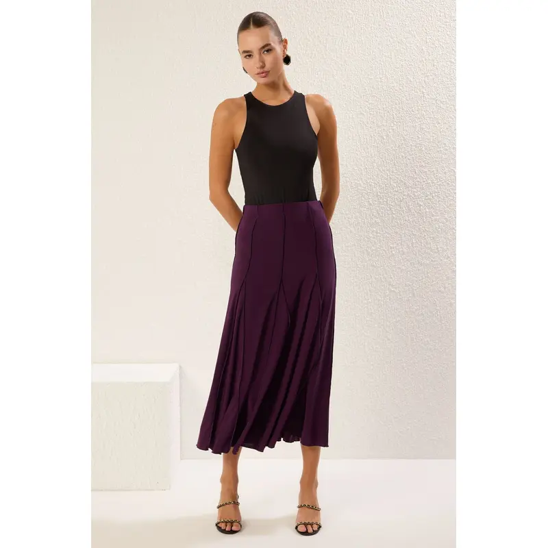 Women's Purple Plain Maxi A-Line Skirt