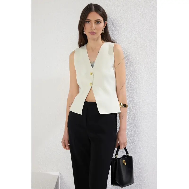 Women's Ecru Straight Slim Waistcoat