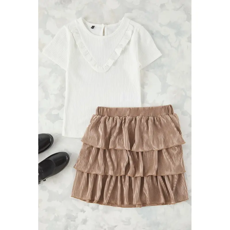 kds Girls Ecru Straight Short Casual/daily Regular Two Piece Sets