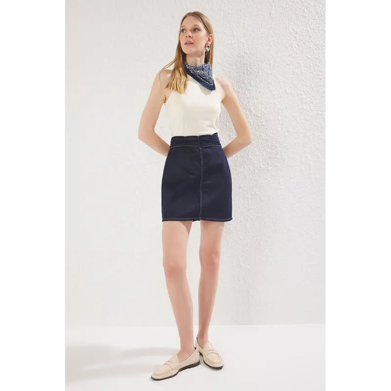 Women's Navy Blue Plain Mini A-Line A-Line Skirt