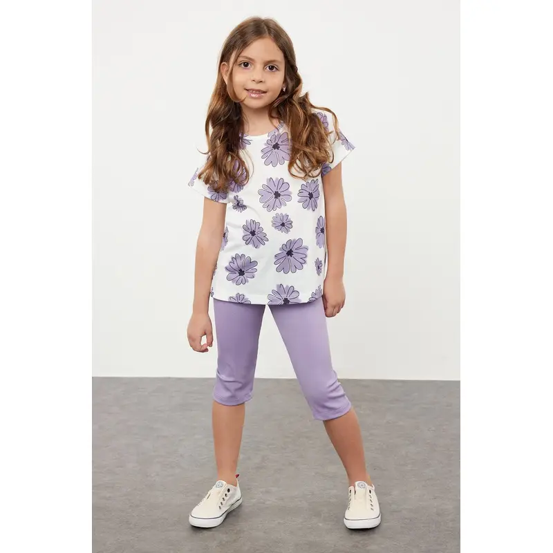 kds Girls Lila Print Short Casual Regular Fit Two-Piece Set