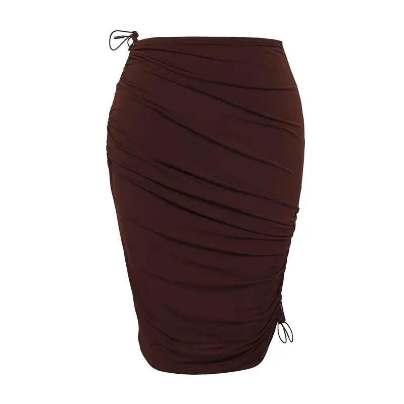 Women's Brown Printed Midi Bodycon Skirt