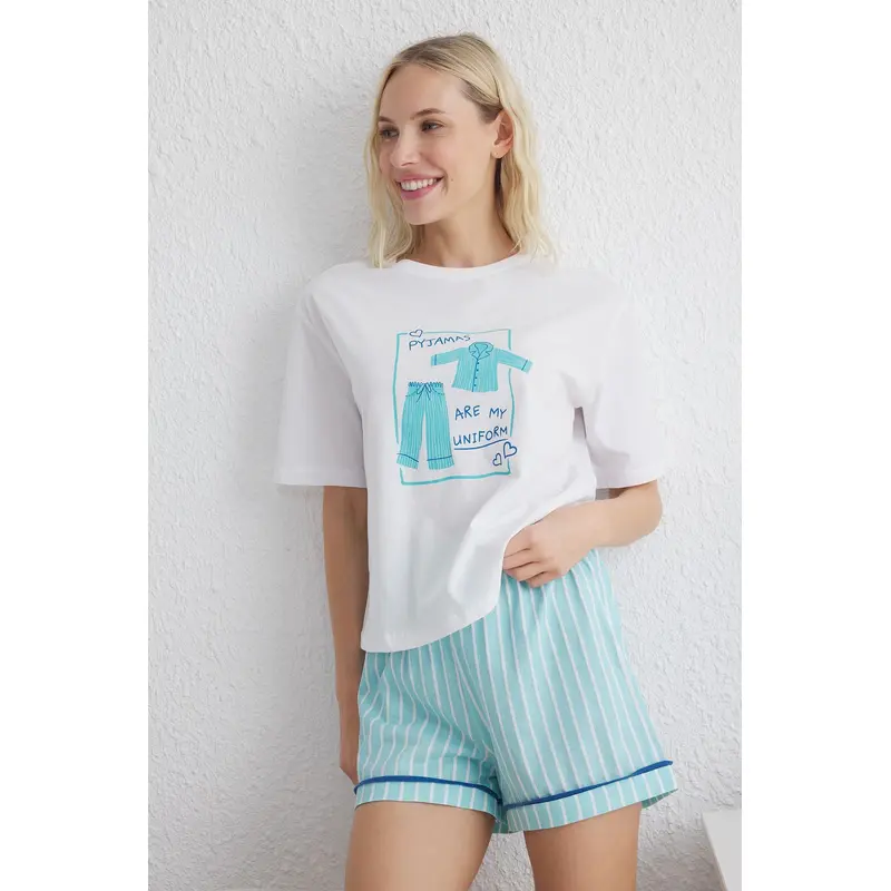 Women's 2 Pack White Plain Short Loungewear Regular Pajama Set