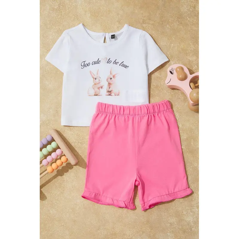 kds Girls Printed Short Casual/daily Regular Two Piece Sets
