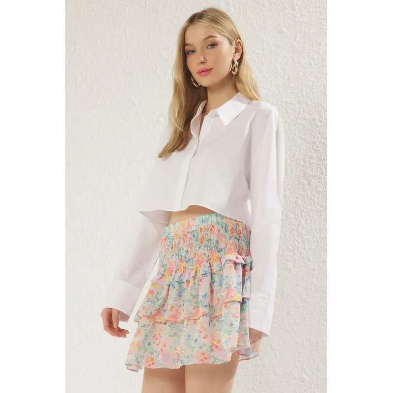 Women's Geblmt Mini Ruffle Hem Skirt