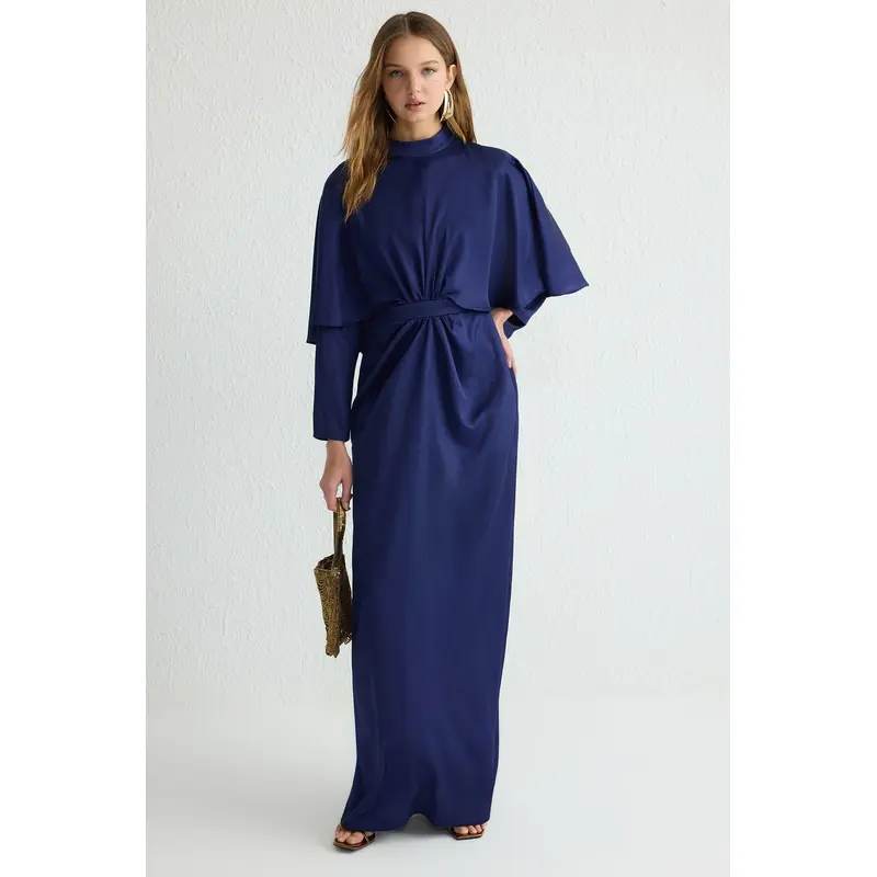 Modest Women's Navy Blue Plain Long Long Casual Regular Modest Evening Dresses