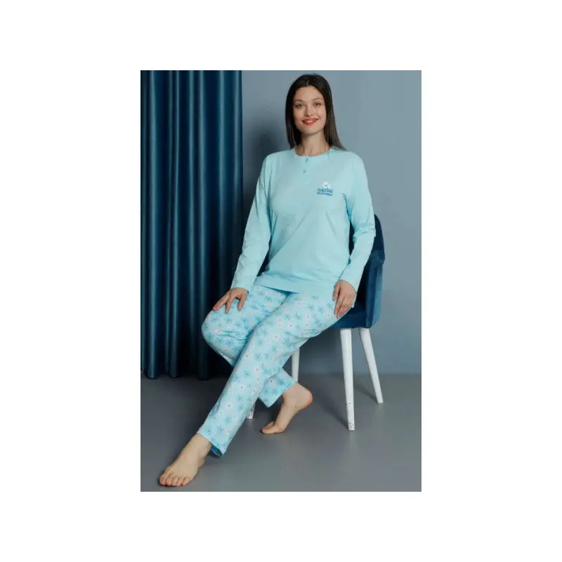 Daisy Patterned Long Sleeve Pajama Set Mint