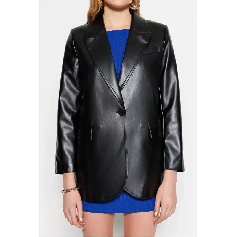 Woven Oversize High Quality Faux Leather Blazer Jacket TWOSS23BC00049