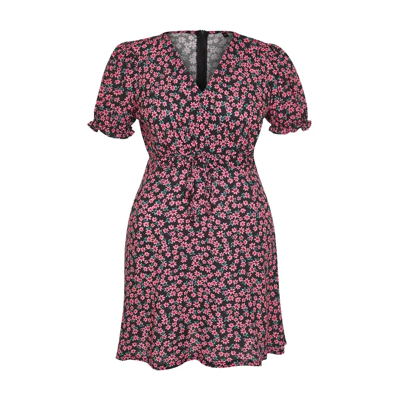 Curve Women's Floral Mini Short Casual Fitted Plus Size Dresses