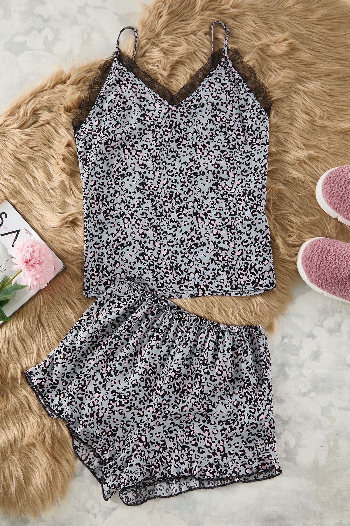 Women's 2 Pack Multi-Colored Animal Print Spaghetti Strap Loungewear Regular Pajama Set