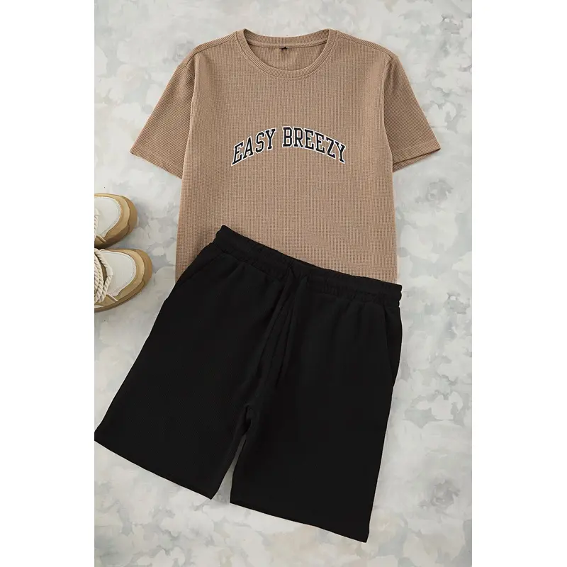 Man Men's Brown Slogan Short Homewear Regular Pajama Set