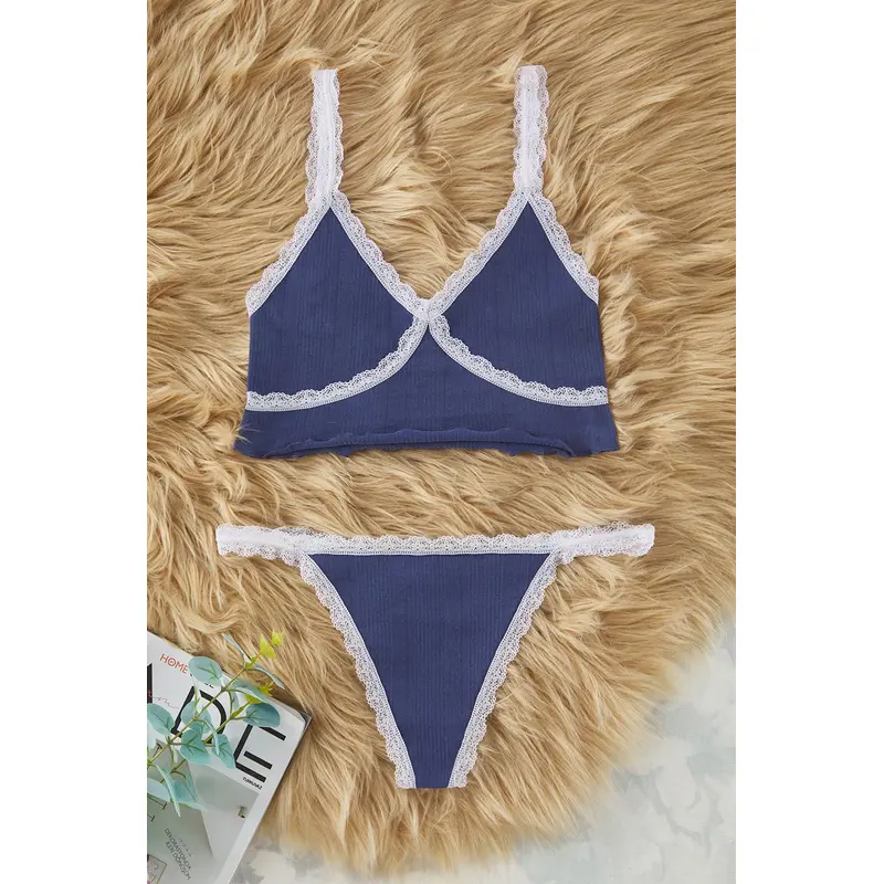 Women's 2 Pack Navy Blue Heart Non-Padded Underwear Set