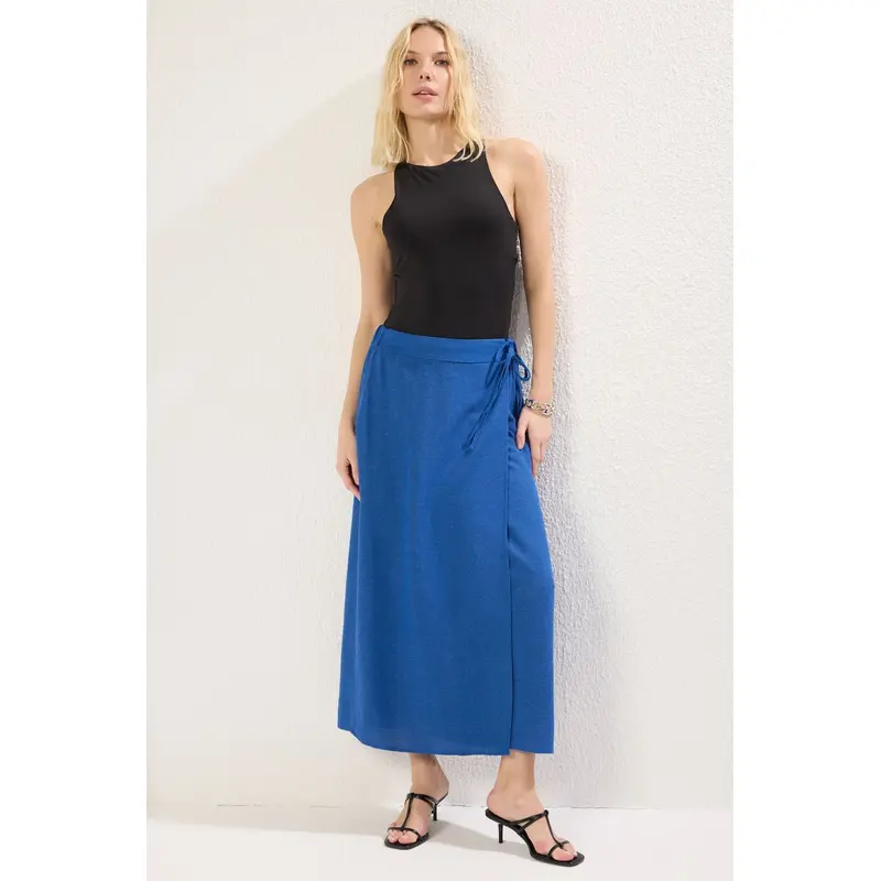 Women's Navy Blue Plain Maxi A-Line Skirt