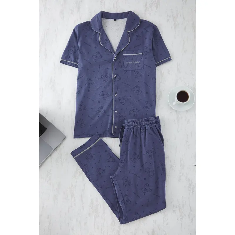 Man Men's Grey Animals Short Casual/daily Regular Pajama Set