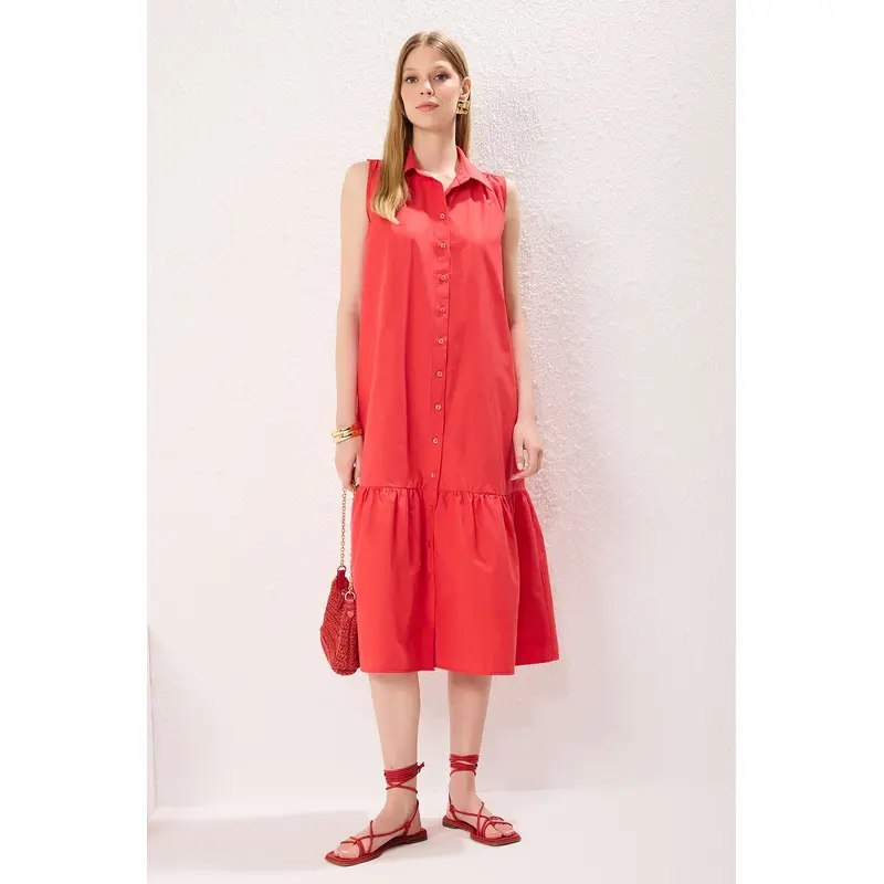 Women's Red Straight Midi Sleeveless Casual/daily Relaxed Dress