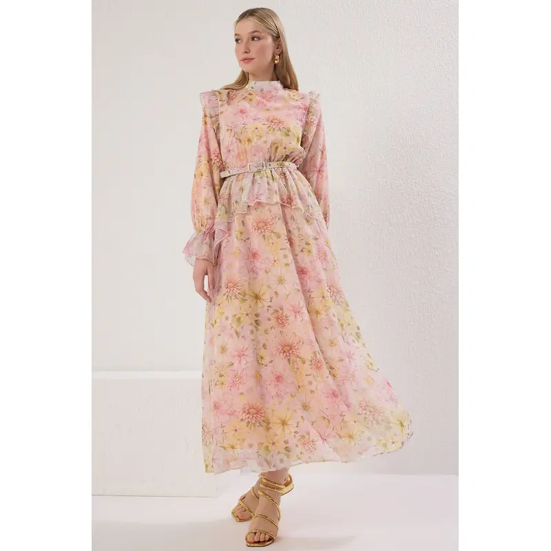 Modest Women's Very Colorful Flowering Long Long Day And Night Regular Hijab Dress