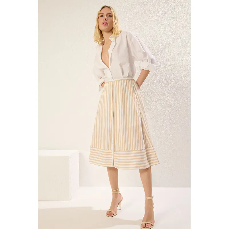 Women's Striped Midi A-Line Skirt