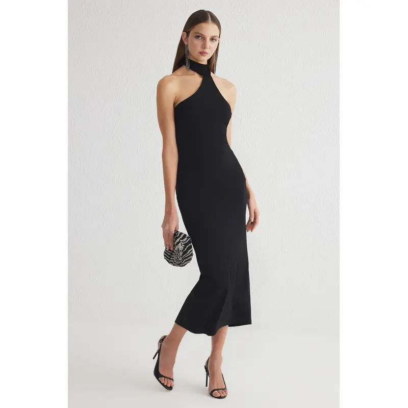 Women's Plain Midi Sleeveless Cocktail Fitted Dress