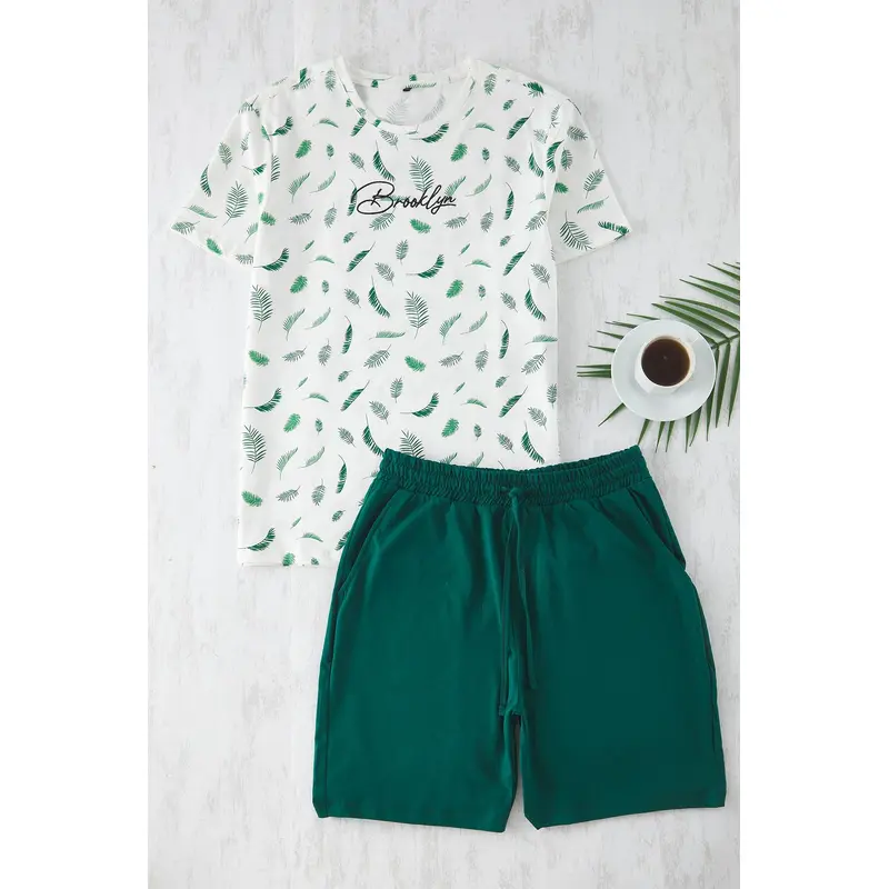 Man Men's Very Colorful Printed Short Homewear Slim Pajama Set