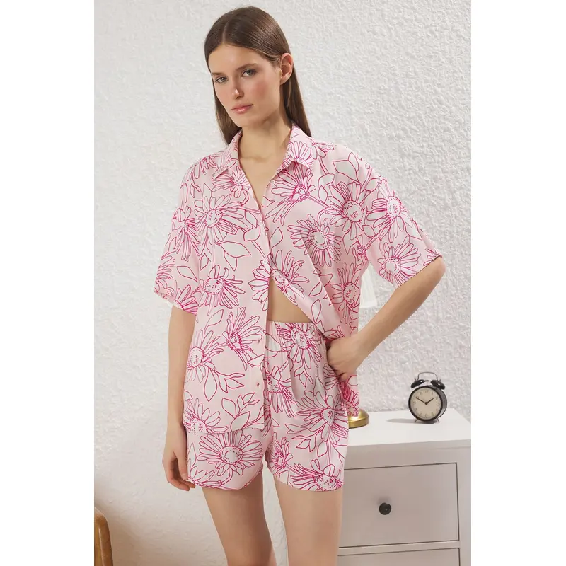 Women's Flowering Short Lounge/home Regular Pajama Set