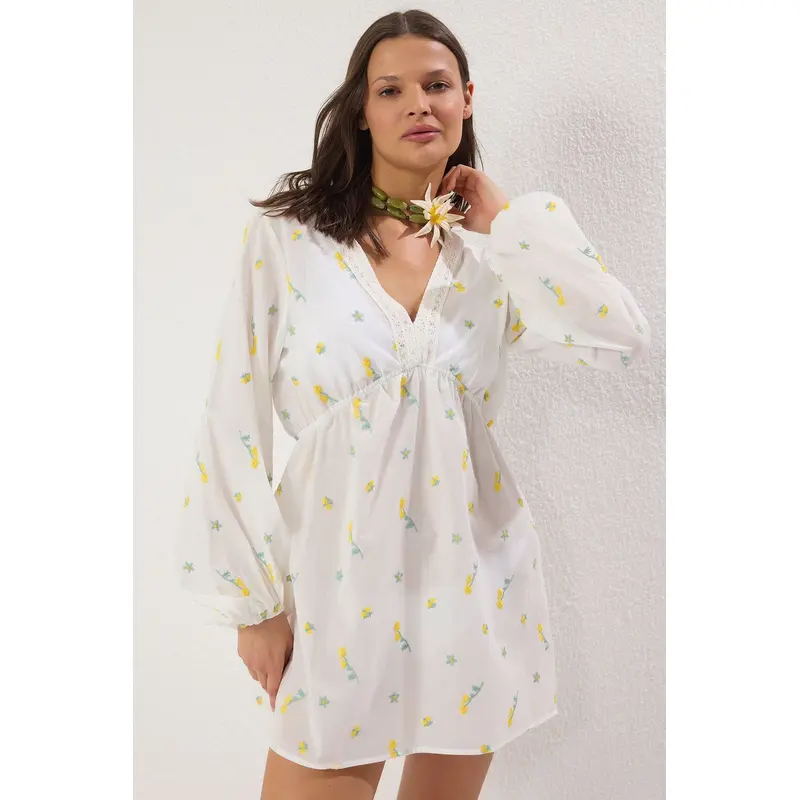 Women's Very Colorful Printed Midi Hanging Beachwear Oversized Dress