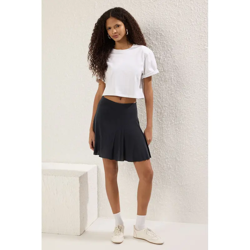 Women's Grey Straight Mini Asymmetric Skirt
